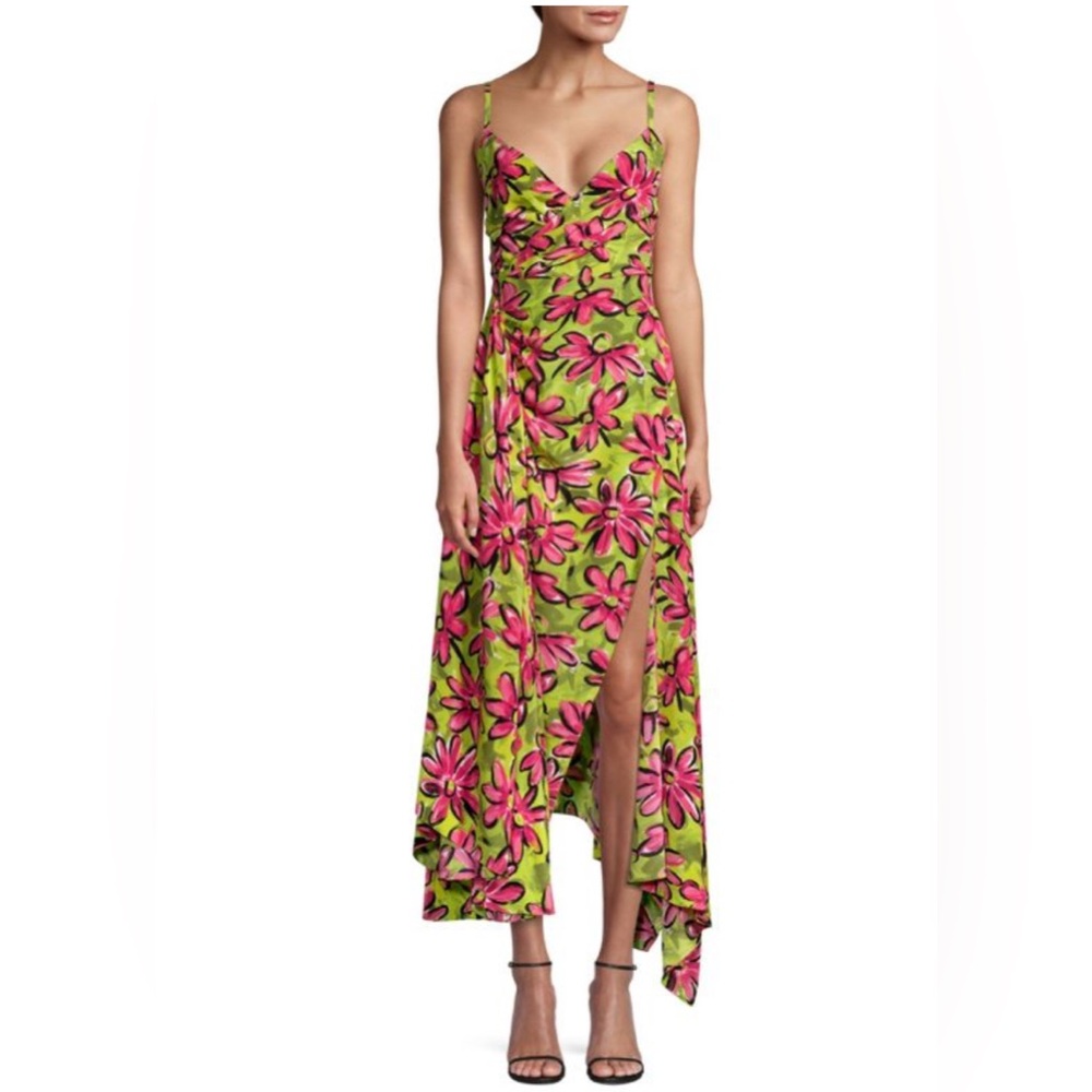Michael Kors Collection Lime & Hot Pink Floral Slip Maxi Dress